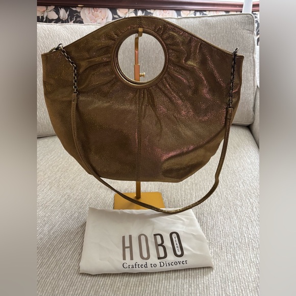 HOBO Handbags - HOBO Georgia Metallic Shimmer Leather Convertible Bag Gold Circle Handle